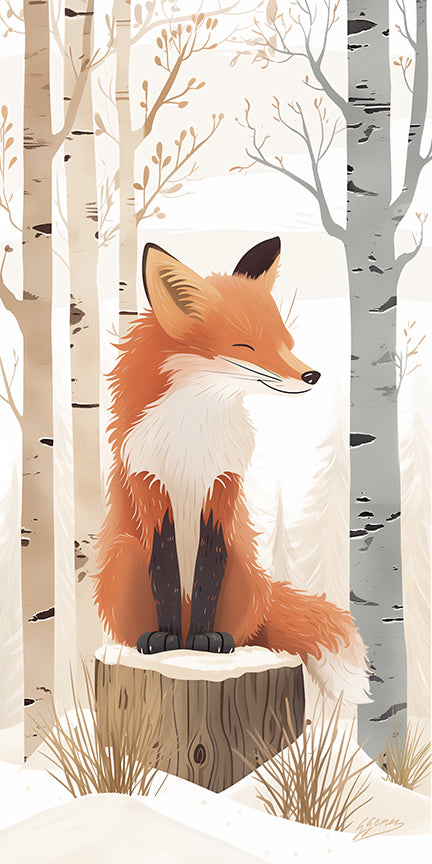 Winter Fox on a Stump