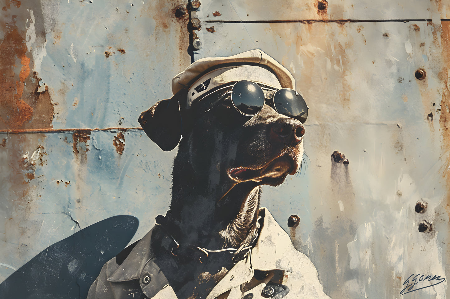 Artwork of a labrador dog as a sailor