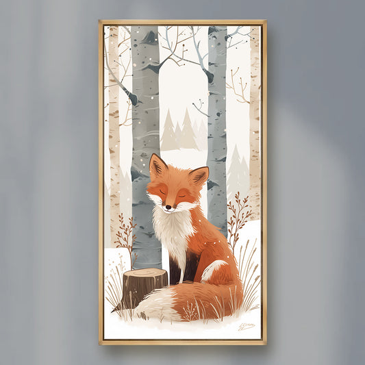 Winter Fox by a Stump